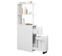 EUGAD Armoire Salle de Bain Étroite, Armoire de Rangement Haute sur Pied, avec 2 Compartiments Ouverts, 2 Tiroirs et roulettes, Meuble d'Appoint pour Cuisine, Chambre, 19x45x113cm, Blanc