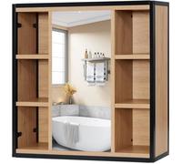 EUGAD Armoire Salle de Bain Rangement avec Miroir, 6 Compartiments Ouverts, en Bois d’Ingénierie et Métal, 60x58x16cm