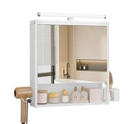 EUGAD Badezimmerschrank mit LED-Beleuchtung, Badezimmerschrank mit Spiegel, Badschrank hängend mit verstellbarer Ablage Halter Korb, Metall MDF, Weiß, 56x13,5x65 cm