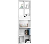 EUGAD Bibliothèque Blanche, Meuble de Rangement, Étagère Colonne avec 8 Compartiments Ouverts et 1 Tiroir à 6 Niveaux pour Salon, Bureau, Cuisine, en MDF, 50x24x168 cm
