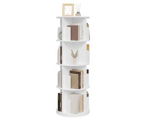 EUGAD Bibliothèque Rotative, à 4 Niveaux, Blanc | Bibliothèque Étagère Rangement, 16 Compartiments, pour Salon, Bureau, en Bois d’Ingénierie