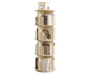 EUGAD Bibliothèque Rotative, Bibliothèque Étagère Rangement, Étagère Livre à 4 Niveaux, 16 Compartiments, pour Salon, Bureau, Chambre d'enfant, en Bois d’Ingénierie,Chêne Clair