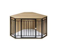 EUGAD Cage d'angle pour Chien, Meuble Cage pour Chiens Intérieur XXL, Cages en Bois Chien Interieur, Cages d’Angle avec Porte Verrouillable, Coussin, Treillis Métallique 111x60x67cm