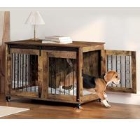 EUGAD Cage pour Chiens,Meuble Cage Chien avec 2 Portes et roulettes 360°,Niche Moderne Chiens de Taille Moyenne jusqu'à 60 kg,Cages Décorative pour Chien d'intérieur en Bois Vintage 100x56x65cm