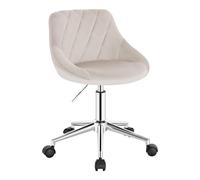 EUGAD Chaise Coiffeuse à roulettes, Tabouret Pivotant, Velours, Crème Blanc