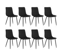 EUGAD Chaise Salle à Manger, Lot de 8, en Velours, Chaise de Cuisine, avec Dossier, Siège Rembourré, Pieds en Métal, Noir