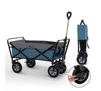 EUGAD Chariot Pliable 100 L, Transport avec Poignée Réglable, Plage Portable avec Poches Latérales, pour Jardin Camping Shopping, sur Tout Terrain, Charge 80kg, Bleu + Gris