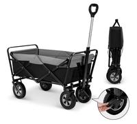 EUGAD Chariot Pliable, Chariot de Jardin 100L, Poignée Réglable, Brouette de Plage Portable, Charge 80kg, Noir+Gris