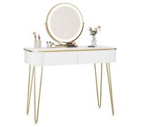 EUGAD Coiffeuse avec Miroir LED à Luminosité Réglable, Style Moderne, Table de Maquillage avec 2 Tiroirs, Pieds en Métal, 100x40 cm, Coiffeuse Bureau pour Chambre Fille, Blanc et Or, 0057SZT