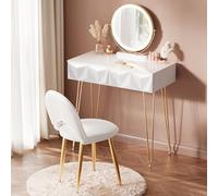 EUGAD Coiffeuse avec Miroir LED Réglable à 3 Niveaux, Table de Maquillage avec Chaise en Velours, avec 2 Tiroirs à Effet 3D en Bois Massif, Moderne, Blanc+Doré, 0056SZT