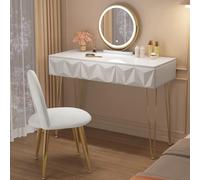 EUGAD Coiffeuse avec Miroir, Lumière LED, Tabouret en Velours, 3 Tiroirs | Luminosité Réglable, Montage Rapide, Plateau Brillant 100x40 cm, Table Maquillage, Style Moderne pour Chambre, Blanc + Doré