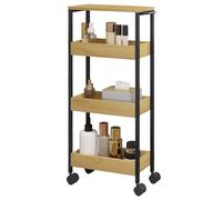 EUGAD Desserte à roulettes, Chariot de Rangement à 4 Niveaux, Étagère sur roulettes, pour Salle de Bain, Cuisine, avec 2 Freins, en Bois d'Ingénierie et Métal, 40x15x82cm, Chêne Clair