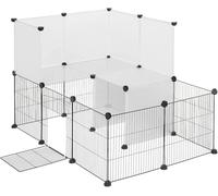 EUGAD Enclos Lapin avec Porte 2 Niveaux, Enclos Lapin Intérieur, Modulable et Extensible Enclo pour Petits Animaux, Enclos d'exercice pour Lapins 20 Panneaux de 35x35cm, 107x72x72cm Blanc