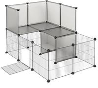 EUGAD Enclos Lapin avec Porte 2 Niveaux, Enclos Lapin Intérieur, Modulable et Extensible Enclo pour Petits Animaux, Enclos d'exercice pour Lapins 20 Panneaux de 35x35cm, 107x72x72cm Gris