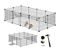 EUGAD Enclos Lapin avec Porte, Modulable Enclos Lapin Intérieur, DIY Parc pour Petits Animaux, Clapier Métallique, Clôture Réglable, Lot de 12 Panneaux Grillagés pour Lapins Cavia 142x72x36CM Noir