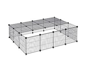 EUGAD Enclos Lapin Intérieur, Enclos pour Petits Animaux avec Couverture, Modulable Parc Cage Métallique pour Lapins, Clapier à 22 Panneaux 35x35cm Grillagés en Métal,147x111x37cm