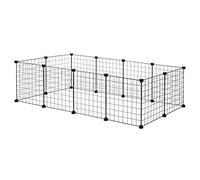 EUGAD Enclos Lapin, Parc Enclos Intérieur, DIY Parc pour Petits Animaux, Clapier Métallique Noir, Clôture Réglable, Lot de 12 Panneaux Grillagés pour Chiot, Cavia 142x72x36CM
