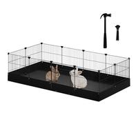 EUGAD Enclos pour Lapin Extérieur, Cage pour Cochon d'Inde avec Tapis de Fond, Modulable, avec Porte, pour Petits Animaux, Cavia, Hamsters, en Métal Grillagé, Noir, 140x71x37 cm