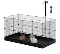 EUGAD Enclos pour Lapin Intérieur, Parc pour Petits Animaux avec Tapis de Fond et Porte, Modulable Enclos Lapin, Cage en Métal Grillagé pour Cochon d'Inde pour Cavia, Hamsters Noir 140x71x71 cm