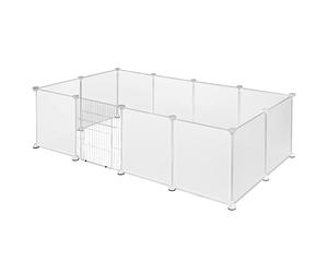 EUGAD Enclos pour Lapin, Parc pour Petits Animaux avec Porte, Enclos Lapin Interieur en Plastique, Modulable Enclos Cochon d'Inde 12 Panneaux (35x45cm/panneau) 145x75x46cm