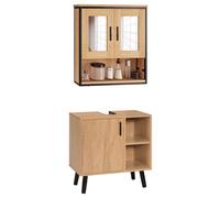 EUGAD Ensemble de Meuble Haut de Salle de Bain avec Miroir et de Meuble sous Vasque avec Porte et Étagères
