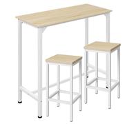EUGAD Ensemble Table de Bar avec Tabourets, Table de Bar, Table Haute | Console Étroite, Tabouret de Bar, Chaise de Cuisine, en Bois d'Ingénierie+Métal, Chêne Clair + Blanc