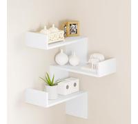 EUGAD Étagère d’Angle Murale, Blanc, à 3 Niveaux, Étagère Flottante, en Bois d'Ingénierie, pour Chambre, Salon, Bureau