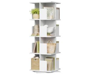 EUGAD Étagère Livre Rotative 360° à 4 Niveaux, Bibliothèque Colonne Tournante, Meuble de Rangement Moderne pour Salon, Bureau, Chambre, 40x40x129 cm, Blanc