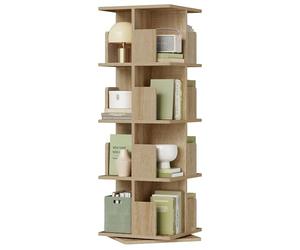 EUGAD Étagère Livre Rotative 360° à 4 Niveaux, Bibliothèque Colonne Tournante, Meuble de Rangement Moderne pour Salon, Bureau, Chambre, 40x40x129 cm, Chêne Clair