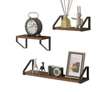 EUGAD Étagère Murale en Bois, Style Industriel, Lot de 3 Étagère Flottantes pour Chambre, Salon, Cuisine, Marron Rustique+Noir