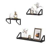 EUGAD Étagère Murale, Étagère Flottante, Lot de 3, Étagère Rangement, Décoration Murale, Style Industriel, Noir