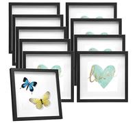 EUGAD Lot de 10 Cadre Photo en Bois 30x30cm, Style 3D Cadre de Boîte d'Ombre Profonde pour Objets jusqu'à 1,5cm, Galerie Photos Décoration Murale avec Passe-Partout vitre en Verre, Noir