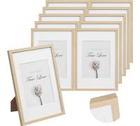 EUGAD Lot de 10 Cadres Photo, avec Passe-Partout, en Bois Massif et Plaque Plastique, A4, Cadre à Accrocher au Mur ou à Poser sur Table, pour Salon, Chambre, Entrée, Bureaux, Chêne
