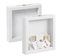 EUGAD Lot de 2 Cadre de Boîte d'Ombre 3D avec Fente, Cadre Profond Carré 30x30cm pour Objets jusqu'à 3cm, Boîte de Présentation avec Cadre en Bois pour Photos, Artisanat, Médailles, Souvenirs, Blanc