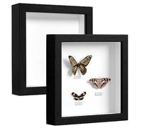 EUGAD Lot de 2 Cadres de Boîte d'Ombre, 20x20cm, Cadre Photo 3D Profond, pour Objets jusqu'à 3cm, Carré, en Bois et en Plastique Transparent, pour Artisanats, Souvenirs, Médailles, Noir