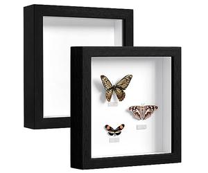 EUGAD Lot de 2 Cadres de Boîte d'Ombre, 20x20cm, Cadre Photo 3D Profond, pour Objets jusqu'à 3cm, Carré, en Bois et en Plastique Transparent, pour Artisanats, Souvenirs, Médailles, Noir
