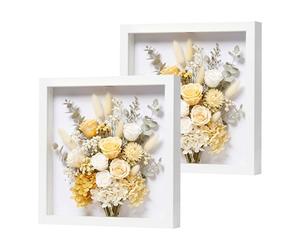 EUGAD Lot de 2 Cadres de Boîte d'Ombre 3D avec Fente, Cadre Profond, Carré 30x30cm pour Objets jusqu'à 3cm, en Bois, pour Photos, Artisanat, Médailles, Souvenirs, Blanc