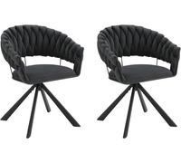 EUGAD Lot de 2 Chaises de Salle à Manger en Velours, Chaise Pivotante avec Dossier Tissé, Pieds en Métal, Gris Foncé E0AG0151-2