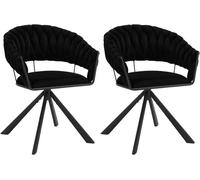 EUGAD Lot de 2 Chaises de Salle à Manger en Velours, Chaise Pivotante avec Dossier Tissé, Pieds en Métal, Noir E0AG0150-2