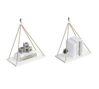 EUGAD Lot de 2 Étagères Murales, en Bois MDF avec Cordes, Étagères Flottantes Décoratives, Style Scandinave, pour Salon, Chambre, Salle de Bain, Cuisine, Balcon, 40x20x1,8cm, Blanc