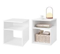 EUGAD Lot de 2 Table de Chevet avec 2 Compartiments Ouverts, Table de Nuit en Bois, Table Basse 35x35x41cm, Blanc E0EG0047-2
