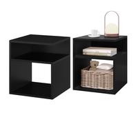 EUGAD Lot de 2 Tables de Chevet avec 2 Compartiments Ouverts, Tables Basse 35x35x41,5 cm, Design Simple, en Bois d'Ingénierie, Noir, 0006CTG-2
