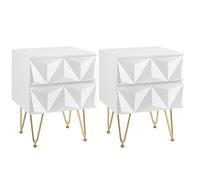 EUGAD Lot de 2 Tables de Chevet avec 2 Tiroirs à Effet 3D, Tables de Nuit Adulte, Design Moderne, pour Chambre à Coucher, Salon, 40x40x53 cm, MDF et Métal, Blanc + Doré, 0001CTG-2