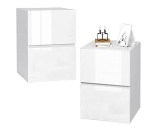 EUGAD Lot de 2 Tables de Chevet avec 2 Tirroirs Brillants, Tables de Nuit, 40x40x58cm, Moderne, pour Chambre, Salon, Coin, Blanc, 0182ZZ-2