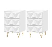 EUGAD Lot de 2 Tables de Chevet avec 3 Tiroirs à Effet 3D, Tables de Nuit Adulte, Design Moderne, 40x40x62,5 cm, pour Chambre à Coucher, Salon, MDF et Métal, Blanc + Doré, 0004CTG-2