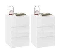 EUGAD Lot de 2 Tables de Chevet avec 3 Tirroirs Brillants, Tables de Nuit, 40x35x62cm, Style Scandinave pour Chambre, Salon, Coin, Blanc