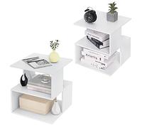 EUGAD Lot de 2 Tables de Chevet Blanche, Table d’Appoint, Design Moderne, avec 2 Étagères pour Salon, Chambre à Coucher, 40x40x43,5cm, 0166ZZ-2