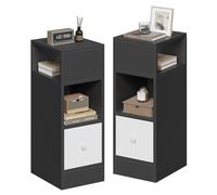 EUGAD Lot de 2 Tables de Chevet Étroite, Tables de Nuit avec 2 Compartiments Ouverts et 1 Tiroir, 25x30x66cm, pour Chambre à Coucher, Salon, en Aggloméré, Gris foncé, 0010CTG-2