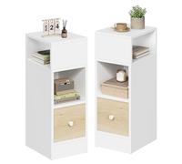 EUGAD Lot de 2 Tables de Chevet Étroite, Tables de Nuit avec 2 Compartiments Ouverts et 1 Tiroir, 25x30x66cm, Compact, pour Chambre à Coucher, en Aggloméré, Blanc et Chêne Clair, 0011CTG-2