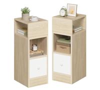EUGAD Lot de 2 Tables de Chevet Étroite, Tables de Nuit avec 2 Compartiments Ouverts et 1 Tiroir, 25x30x66cm, Compact, en Bois d'Ingénierie, pour Chambre, Salon, Chêne Clair, 0192ZZ-2